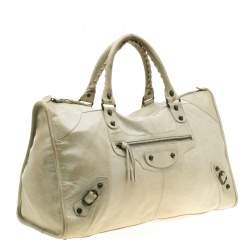 مملوكة مسبقًا  حقيبة يد بالنسياغا ورك معدن نحاس أصفر بارز وجلد زرقاء مخضرة