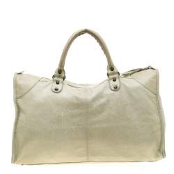 مملوكة مسبقًا  حقيبة يد بالنسياغا ورك معدن نحاس أصفر بارز وجلد زرقاء مخضرة