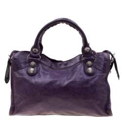 Pre Owned Balenciaga Purple Leather GH City Tote