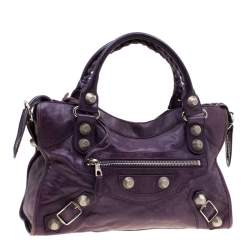 Pre Owned Balenciaga Purple Leather GH City Tote