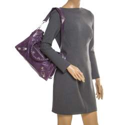 Pre Owned Balenciaga Purple Leather GH City Tote