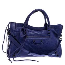 Pre Owned Balenciaga Purple Leather RH City Bag