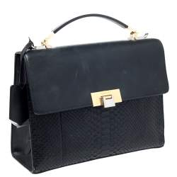 Pre Owned حقيبة بالنسياغا "لو ديكس كارتابل" يد علوية جلد و جلد نقشة الثعبان أسود