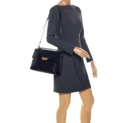 Pre Owned حقيبة بالنسياغا "لو ديكس كارتابل" يد علوية جلد و جلد نقشة الثعبان أسود