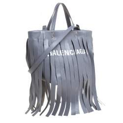 Pre Owned حقيبة يد بلنسياغا شراشيب لوندري كاباس جلد رمادية XS