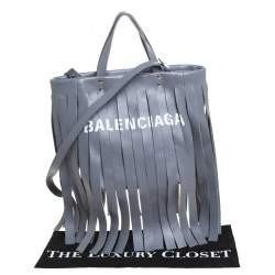 Pre Owned حقيبة يد بلنسياغا شراشيب لوندري كاباس جلد رمادية XS