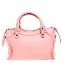 Pre Owned Balenciaga Rose Bonbon Leather SH Hardware Metal Plate Bag 