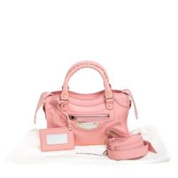 Pre Owned Balenciaga Rose Bonbon Leather SH Hardware Metal Plate Bag 