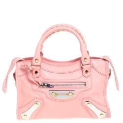 Pre Owned Balenciaga Rose Bonbon Leather SH Hardware Metal Plate Bag 