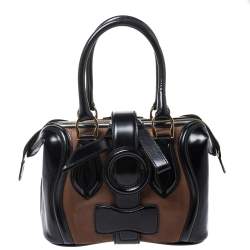 Pre Owned Balenciaga Black/Brown Patent Leather and Suede Sac Superb Bag