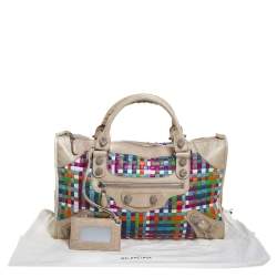 Pre Owned Balenciaga Multicolor Woven Leather GSH Work Tote