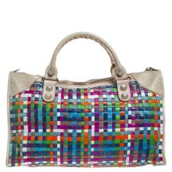 Pre Owned Balenciaga Multicolor Woven Leather GSH Work Tote