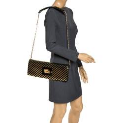 Pre Owned Balenciaga Black/Gold Striped Leather Oversize Chain Clutch