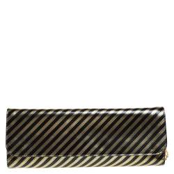 Pre Owned Balenciaga Black/Gold Striped Leather Oversize Chain Clutch