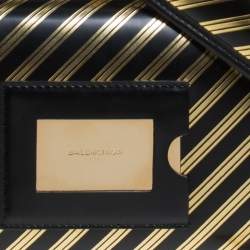 Pre Owned Balenciaga Black/Gold Striped Leather Oversize Chain Clutch