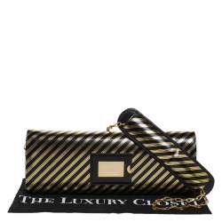 Pre Owned Balenciaga Black/Gold Striped Leather Oversize Chain Clutch