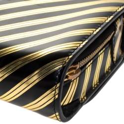Pre Owned Balenciaga Black/Gold Striped Leather Oversize Chain Clutch