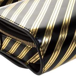 Pre Owned Balenciaga Black/Gold Striped Leather Oversize Chain Clutch
