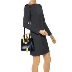 Pre Owned Balenciaga Blue/Yellow Leather and Lizard Mini All Afternoon Tote