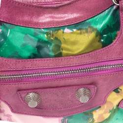 Pre Owned Balenciaga Pink Floral Print Satin and Leather GSH City Bag