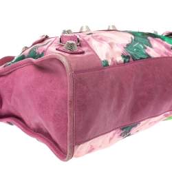 Pre Owned Balenciaga Pink Floral Print Satin and Leather GSH City Bag