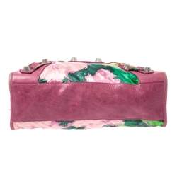 Pre Owned Balenciaga Pink Floral Print Satin and Leather GSH City Bag