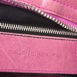 Pre Owned Balenciaga Pink Floral Print Satin and Leather GSH City Bag