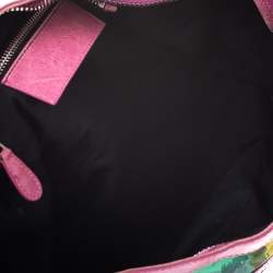 Pre Owned Balenciaga Pink Floral Print Satin and Leather GSH City Bag