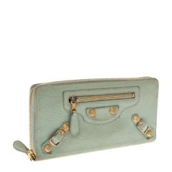 Pre Owned Balenciaga Vert D'eau Leather City Zip Around Wallet