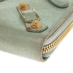 Pre Owned Balenciaga Vert D'eau Leather City Zip Around Wallet