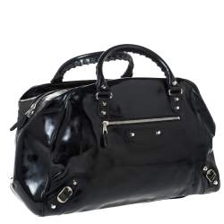 Balenciaga Black Patent Leather Bowling MM Bag