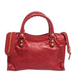 Pre Owned Balenciaga Rouge Vif Leather Mini RGH City Bag