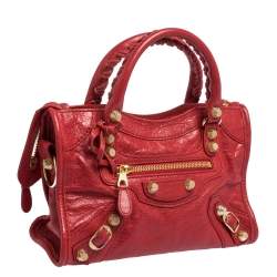 Pre Owned Balenciaga Rouge Vif Leather Mini RGH City Bag