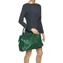 Pre Owned Balenciaga Vert Gazon Lambskin Leather GGH Midday Tote