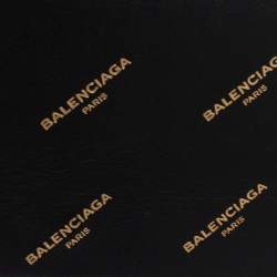 Pre Owned Balenciaga Black Bazar Logo Leather Flap Continental Wallet