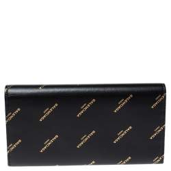 Pre Owned Balenciaga Black Bazar Logo Leather Flap Continental Wallet