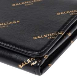 Pre Owned Balenciaga Black Bazar Logo Leather Flap Continental Wallet