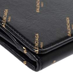 Pre Owned Balenciaga Black Bazar Logo Leather Flap Continental Wallet