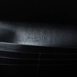 Pre Owned Balenciaga Black Bazar Logo Leather Flap Continental Wallet