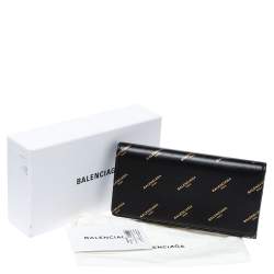 Pre Owned Balenciaga Black Bazar Logo Leather Flap Continental Wallet