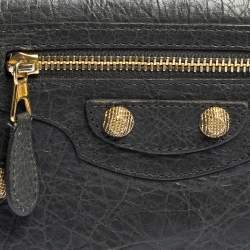 Pre Owned محفظة بالنسياغا ميتاليك إيدج كونتينيننتال قلاب جلد مشقق رصاصي