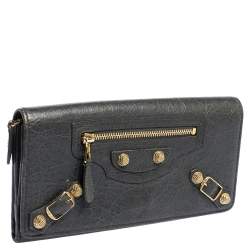 Pre Owned محفظة بالنسياغا ميتاليك إيدج كونتينيننتال قلاب جلد مشقق رصاصي