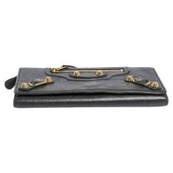 Pre Owned محفظة بالنسياغا ميتاليك إيدج كونتينيننتال قلاب جلد مشقق رصاصي