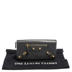 Pre Owned محفظة بالنسياغا ميتاليك إيدج كونتينيننتال قلاب جلد مشقق رصاصي