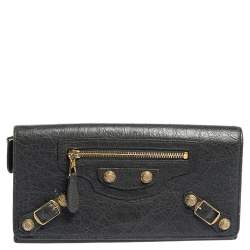 Pre Owned محفظة بالنسياغا ميتاليك إيدج كونتينيننتال قلاب جلد مشقق رصاصي