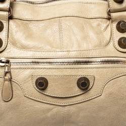 Pre Owned حقيبة يد بالنسياغا وورك إكسسوار كبير ذهبي وردي جلد بيج رملي