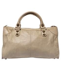 Pre Owned حقيبة يد بالنسياغا وورك إكسسوار كبير ذهبي وردي جلد بيج رملي