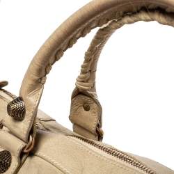 Pre Owned حقيبة يد بالنسياغا وورك إكسسوار كبير ذهبي وردي جلد بيج رملي