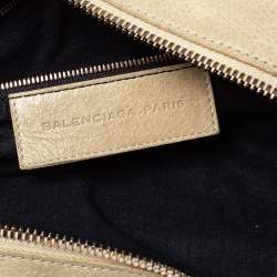 Pre Owned حقيبة يد بالنسياغا وورك إكسسوار كبير ذهبي وردي جلد بيج رملي