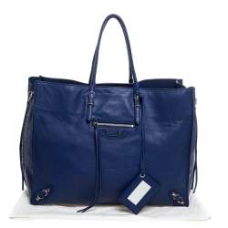 مملوكة مسبقًا Balenciaga Navy Blue Leather Papier A4 Tote